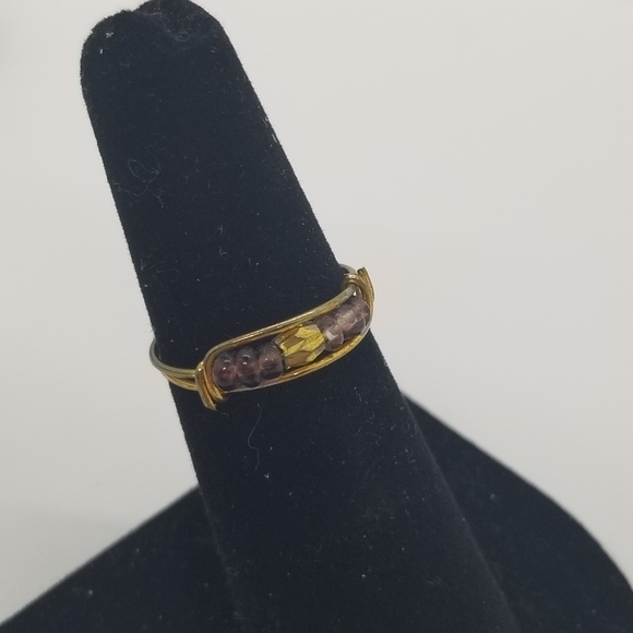 handmade wire wrapped beaded ring purple and yellow size 5.5 - Picture 1 of 4